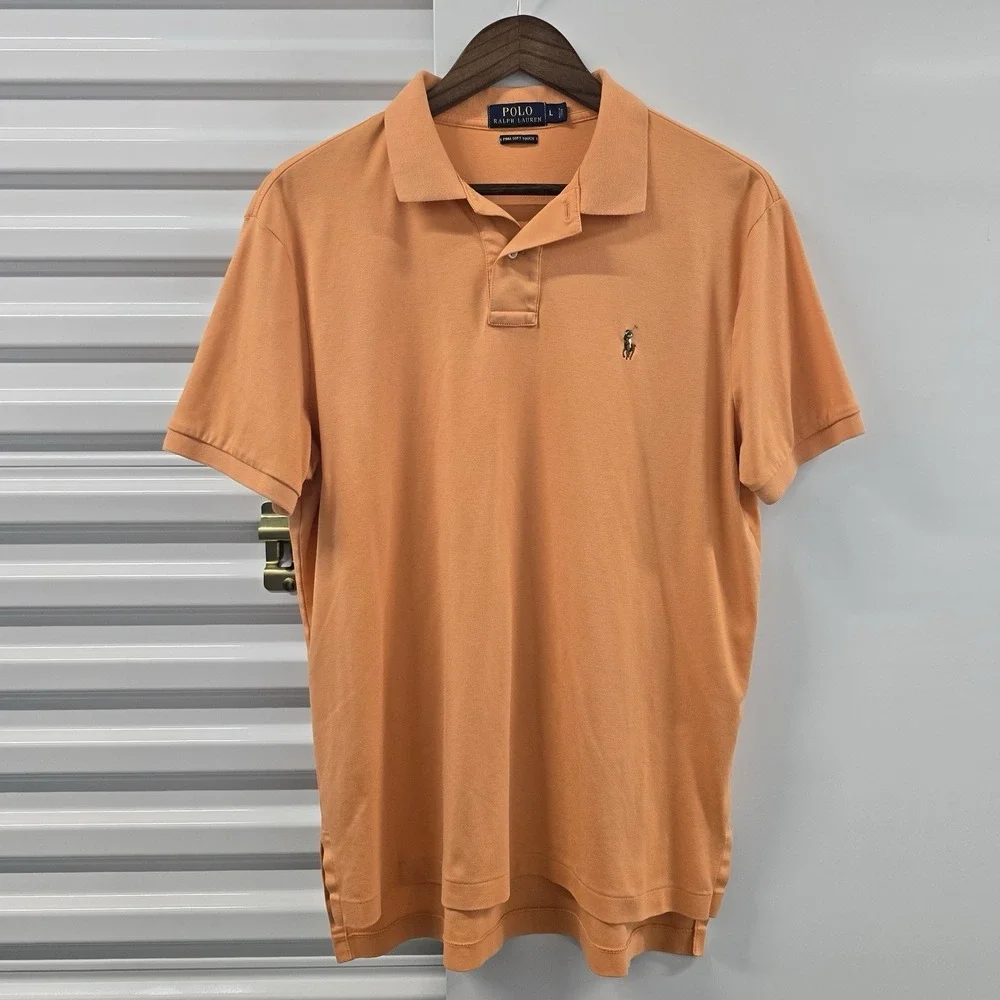 Polo Ralph Lauren Pima Soft Touch Polo Shirt Mens L Orange Multicolor Pony